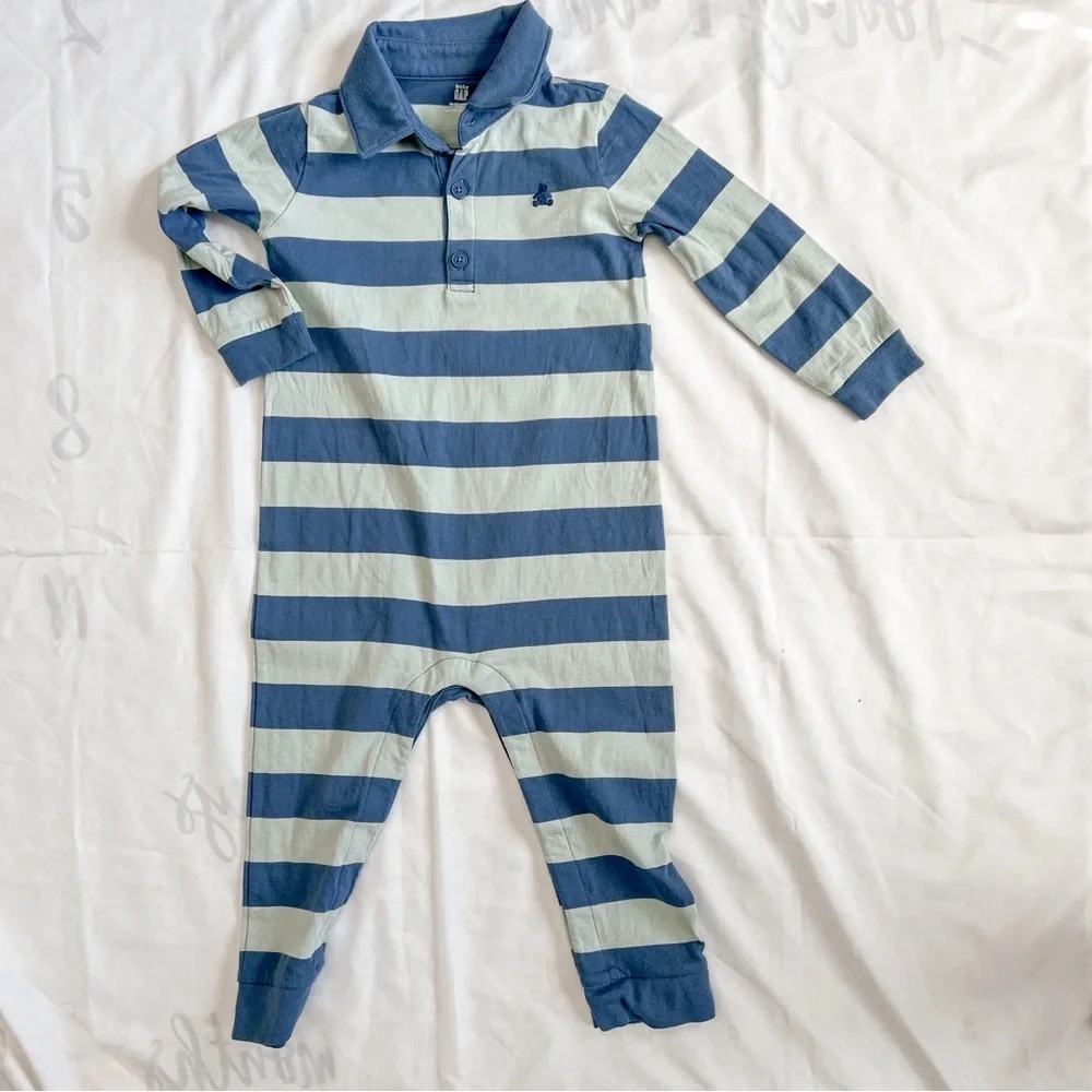 Baby GAP Blue Striped Long Sleeve One Piece Polo Size 18-24 Months